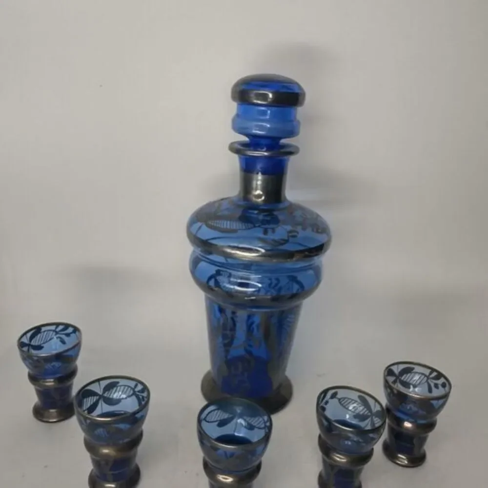 Cobalt blue decanter with silver‎ overlay